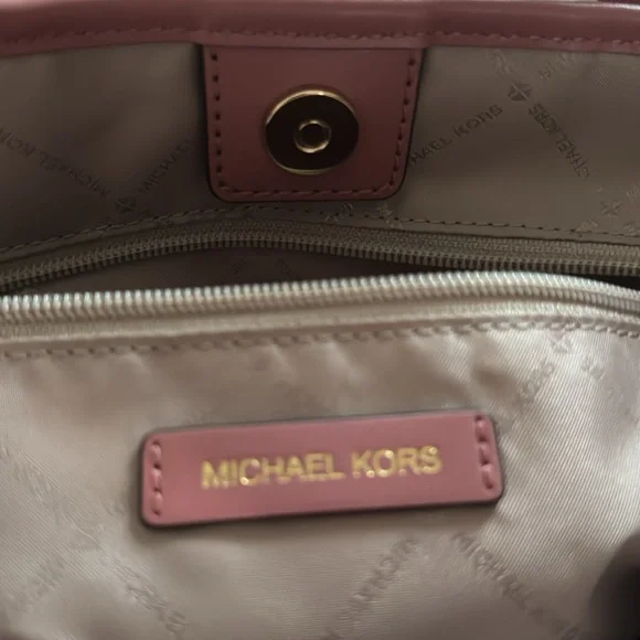 MICHAEL KORS Maeve Small Canvas Open Tote Rose Leather NWT $298 - Picture 6 of 14
